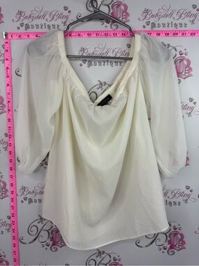1. State blouse shirt Cream Off-Shoulder Sheer Sleeve Blouse